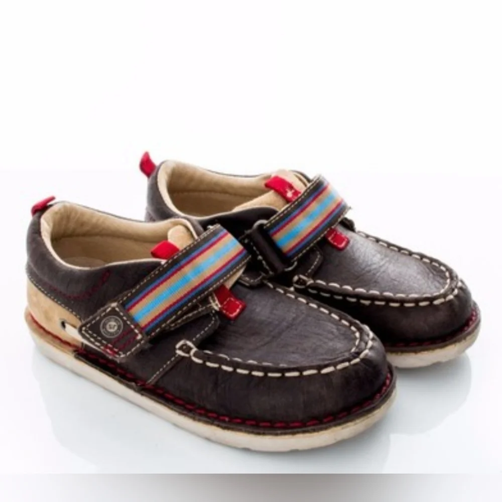 Srride Rite Dane Children's Leather Moccasins with Colorful Strap Sz. 8.5